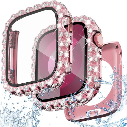Vista 12 de NewWays Funda impermeable 2 en 1 de 1.575 pulgadas para protector de pantalla de Apple Watch SE Series 6, 5, 4, encaje completo con diamantes