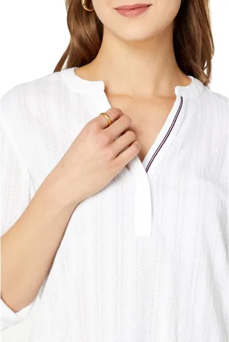 Vista 3 de Tommy Hilfiger Camisa de manga larga con cuello en Y para mujer