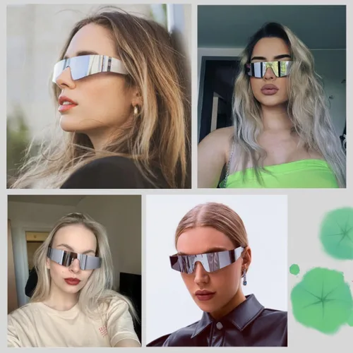 Vista 6 de Y2K - Gafas de sol futuristas envolventes para hombres y mujeres, visera cibernética, deportes, monobloque cíclope (marco gris, lente roja espejo)