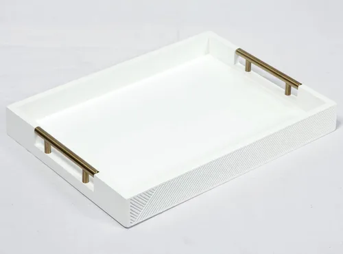 Vista 9 de Bandeja para servir con asas de metal pulido, bandeja rectangular para mesa de café de 16.5''x12'', bandeja decorativa moderna, bandeja otomana Negro