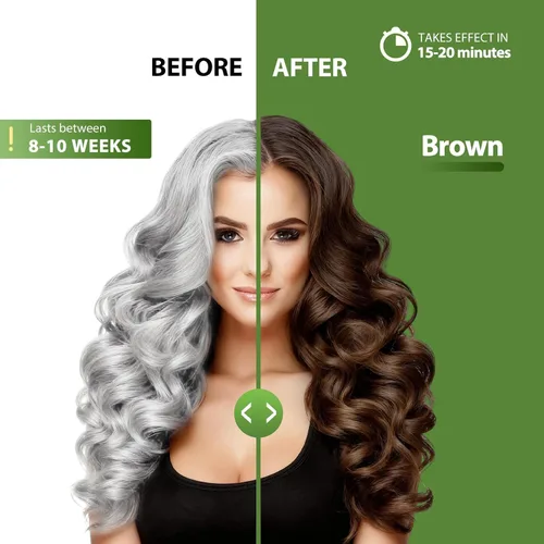 Vista 2 de Champú de tinte para el cabello marrón para una cobertura 100% de canas, champú de color de cabello 3 en 1 with Argan Oil & Ginseng, Ammonia &
