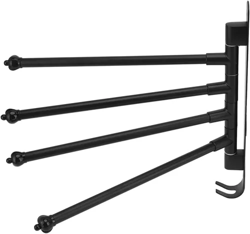 Vista 4 de Toallero giratorio de acero inoxidable negro con 3 brazos, toallero giratorio y movible con 3 brazos, ideal para baño, armario y cocina
