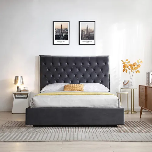 Vista 12 de Better Home Products Marco de cama de terciopelo con metal plateado negro/queen