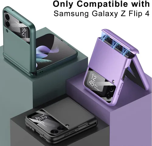 Vista 7 de Protección magnética de bisagra y funda protectora de cámara de lente integrada para Samsung Galaxy Z Flip 4 (negro)