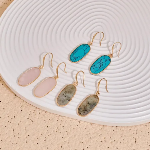 Vista 8 de Aretes colgantes de piedra curativa de cristal natural para mujeres y niñas