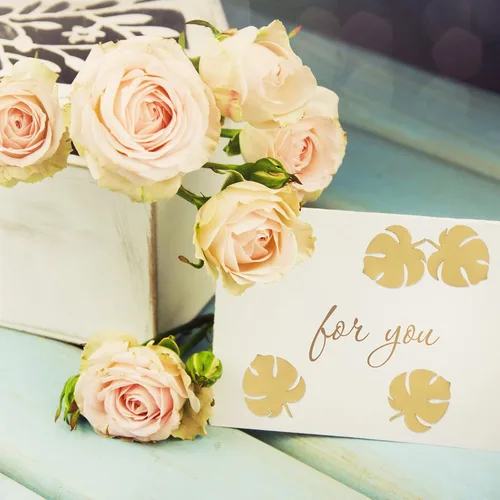 Vista 6 de Whaline Calcomanías de Monstera de lámina dorada, autoadhesivas, hojas de Monstera, calcomanías de plantas tropicales para tarjetas de invitación