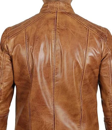 Vista 5 de Blingsoul Leather Jacket Men - Distressed Cafe Racer Leather Motorcycle Jacket Men