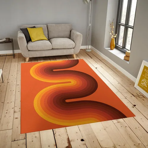 Vista 4 de Alfombra retro de color marrón naranja y marrón, antideslizante, 5 x 7 pies, alfombra de yoga moderna de mediados de siglo, alfombra de yoga
