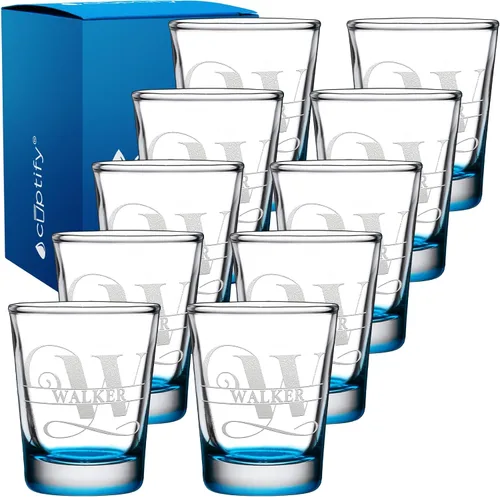 Vista 45 de Cuptify Inicial de cristal con monograma y nombre de 2 onzas, parte inferior negra grabada con texto personalizado para regalos, bodas, cumpleaños