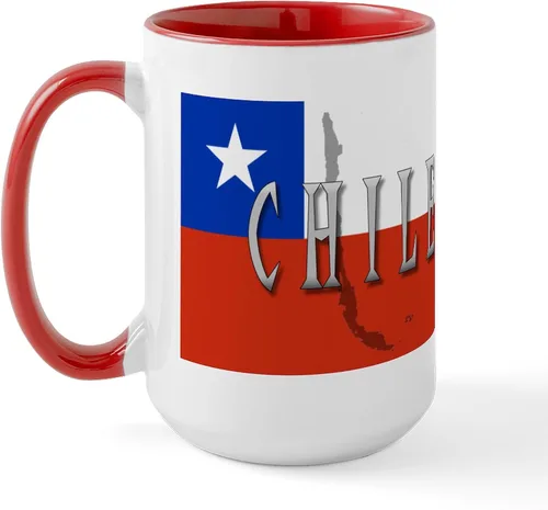 Vista 24 de CafePress Taza de café de cerámica extra grande de 15 oz (15.0 fl oz) con bandera de Chile