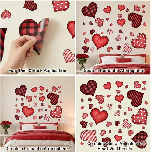 Vista 3 de Adhesivo adhesivo para ventana de corazón para el día de San Valentín, calcomanías de pared en forma de corazón para dormitorio, sala de estar
