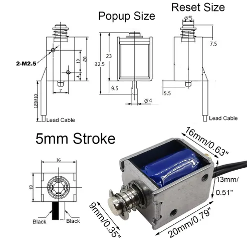 Vista 3 de 2PCS DC 3V 2.8Ω Mini Push Pull Electroimán lineal de 0.197 in Carrera Actuador de marco abierto eléctrico DC imán solenoide