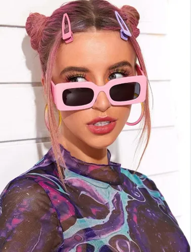 Vista 2 de JUDOO Gafas de sol rectangulares retro para mujer lentes ovaladas marco cuadrado rosa con protección UV400