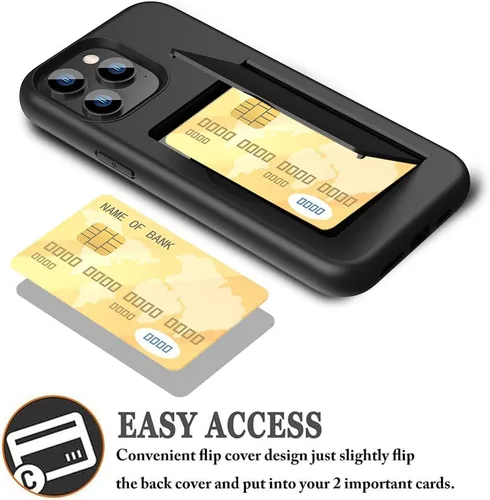 Vista 3 de Funda protectora para iPhone 15 Pro con tarjetero y ranura para tarjeta de crédito, color negro