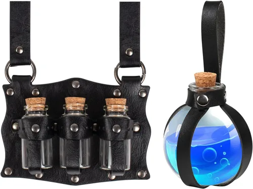 Vista 11 de SUMGOGO Botella mágica oscura de poción de corcho para Halloween, cosplay, feria Ren, accesorios de bruja, accesorios de disfraz, vaso redondo