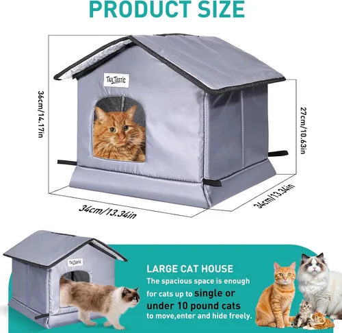 Vista 5 de TailTastic Casa para Gatos de Exterior Resistente a la Intemperie y Aislada - Base Sin Costuras Se Mantiene Seca, Fácil Montaje, Refugio Cálido