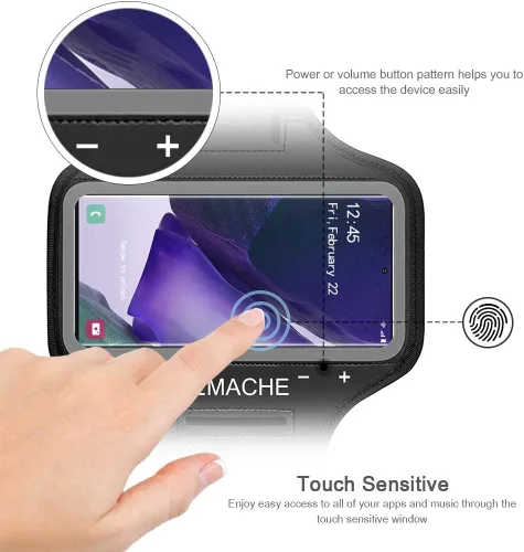 Vista 2 de Brazalete para Galaxy Note 20, 20 Ultra, resistente al agua, para entrenamiento de gimnasio y correr, para Samsung Galaxy Note 20/20 Ultra con Negro