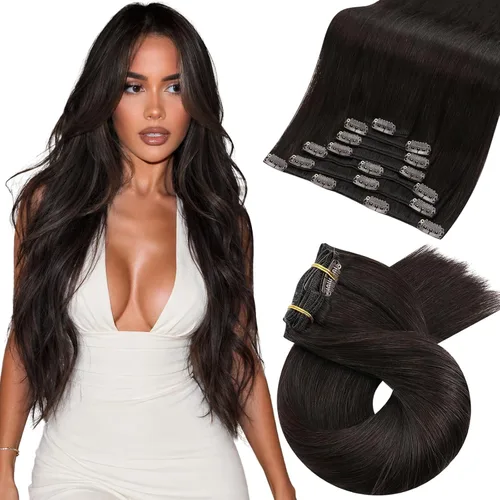 Vista 78 de Moresoo Extensiones de cabello humano con clip, balayage, color marrón oscuro a marrón dorado con clip, extensiones de cabello humano con clip, 5
