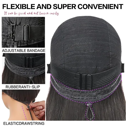 Vista 4 de Peluca Bob de Farblick de cabello humano de 12 pulgadas sin pegamentos, pelucas de cabello humano pre cortadas, pre peladas, con encaje frontal