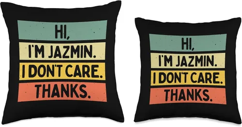 Vista 3 de Personalized Gift Ideas Jazmin Hi I'm Jazmin I Don't Care Thanks Funny Sarcasm Name Quote Throw Pillow, 16x16, Multicolor