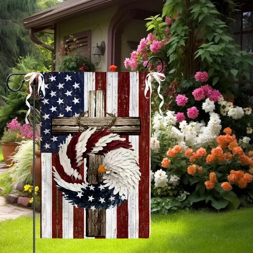 Vista 7 de Bandera de jardín floral de verano (bandera de jardín de águila del 4 de julio)