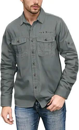 Vista 4 de Camisa de trabajo de manga larga con botones y ajuste regular para hombre con bolsillos