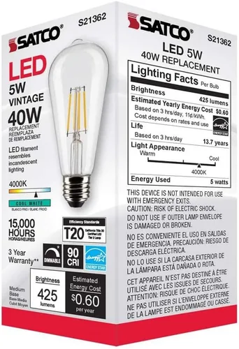 Vista 8 de Satco 6Pk 5w ST19 LED 4000K base media regulable - 40 W equiv