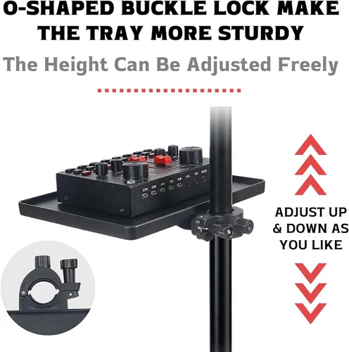 Vista 3 de Bandeja Universal para Micrófono, Soporte de Micrófono Ajustable con Abrazadera, Estante Utilitario con Bandeja para Partituras Musicales