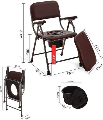 Vista 2 de Cómoda silla de inodoro de baño, sofá multifuncional para personas mayores, con cubo, cubierta, reposabrazos, respaldo para limpiar, plegable