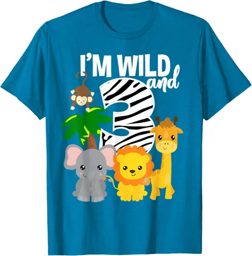 Vista 9 de Camiseta de cumpleaños con temática de zoológico de I'm Wild and 3, Negro, S