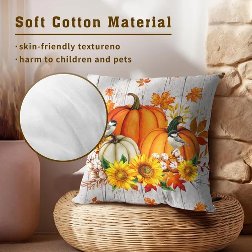Vista 5 de Giwawa Juego de 2 fundas de almohada de calabaza otoñal de 16 x 16 pulgadas, fundas de cojín de algodón de madera de girasol para sofá, patio
