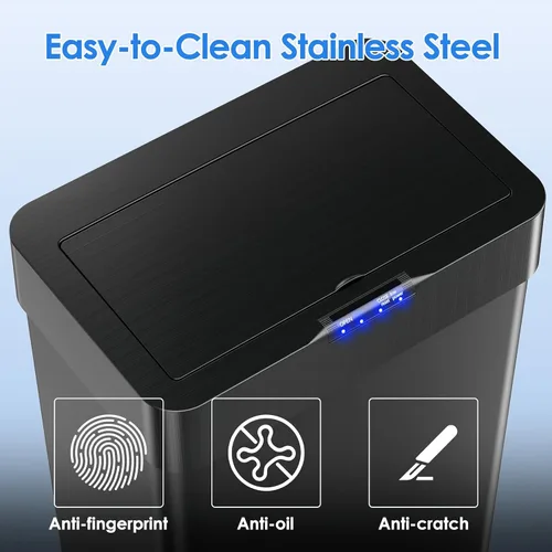 Vista 6 de Cubo de basura con sensor de movimiento, sin contacto, cubo de basura automático inteligente con tapa de cierre suave, anillo de retención de bolsa