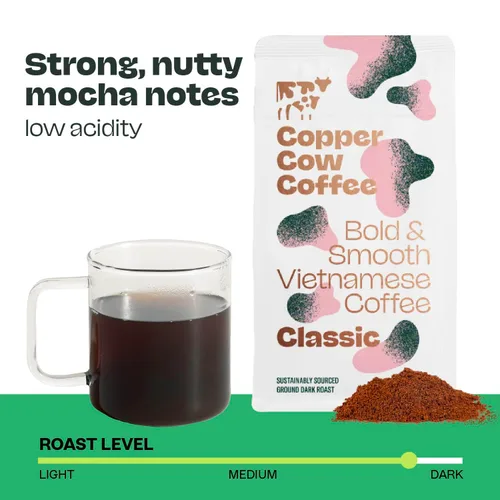 Vista 3 de Copper Cow Café vietnamita molido prémium, 10 OZ Café negro clásico Tostado oscuro Café vietnamita