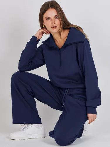 Vista 7 de ANRABESS Women 2 Piece Outfits Sweatsuit Set 2023 Fall Oversized Half Zip Sweatshirt Wide Leg Sweatpant Lounge Set Tracksuit