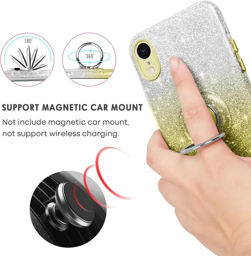 Vista 3 de Funda para iPhone XR, funda para iPhone XR, delgada, brillante, suave, TPU a prueba de golpes, soporte de anillo protector híbrido contra caídas
