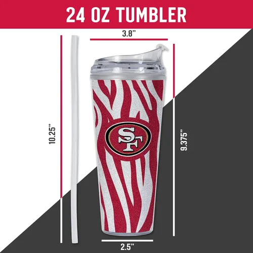 Vista 6 de Rico Industries NFL Football Glitter 24 onzas Vaso de purpurina acrílico con tapa con bisagra, Vaso de doble pared oficialmente licenciado con pajita