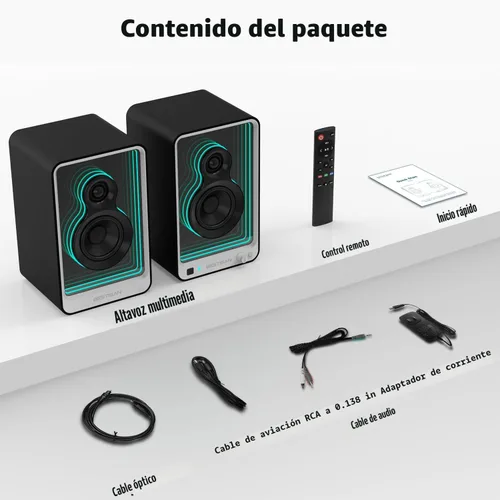 Vista 8 de BESTISAN 50W*2 Altavoces de estantería activos con efecto de luz dinámica, altavoces de graves de 3" para computadora con entrada ARC/Óptica/RCA/BT