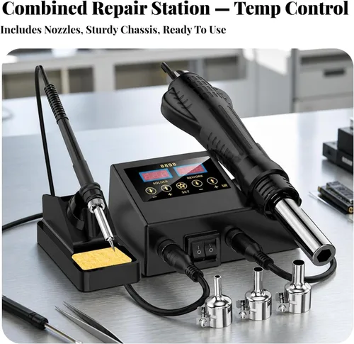 Vista 6 de Simhoa with Iron separate Temperature Controls, 2 in 1 Station, multifunctional, for Electronics Repair, Technicians