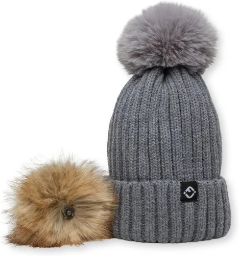 Vista 7 de Funky Junque Gorro de invierno para niños pequeños, gorro con pompón para niña, gorro de bebé desmontables, gorro de calavera cálido de punto a