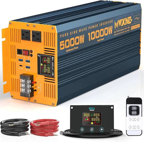 Vista 18 de Inversor de Potencia de Onda Sinusoidal Pura de 1200 Vatios DC 12V a 110V AC Convertidor con Dos Salidas de CA, Puertos USB de Carga Rápida