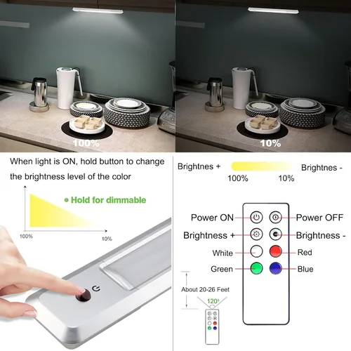 Vista 3 de HONWELL Nueva versión de luces de mostrador inalámbrico que cambia de color barra de luz LED, iluminación de cocina de gabinete con control remoto