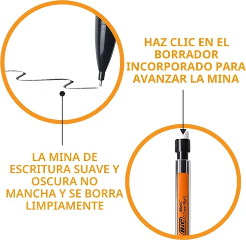Vista 2 de BIC Lápices mecánicos Xtra-Smooth con borradores, punta media (0.7mm), paquete de 10 unidades, lápices mecánicos a granel para suministros escolares