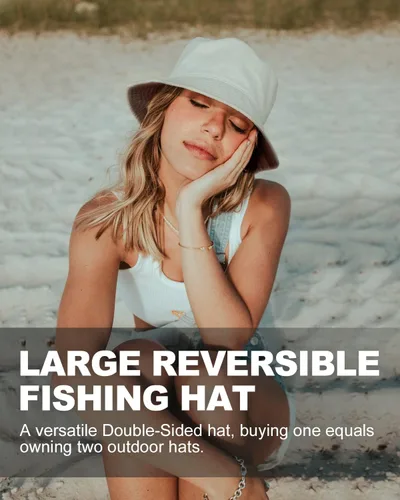 Vista 7 de Zylioo Sombrero de pescador XXL de gran tamaño para hombre, XL, reversible, moderno, sombrero de pescador, sombrero de sol de viaje grande de doble