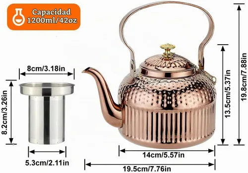 Vista 3 de SANQIAHOME Tetera antigua de acero inoxidable de 1.2L (40Oz) con infusor de cobre