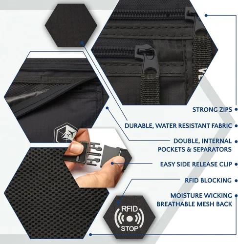 Vista 5 de VENTURE 4TH Cinturón de dinero de viaje, soporte delgado para pasaporte, bolsa de viaje con bloqueo RFID para proteger efectivo, tarjetas de crédito