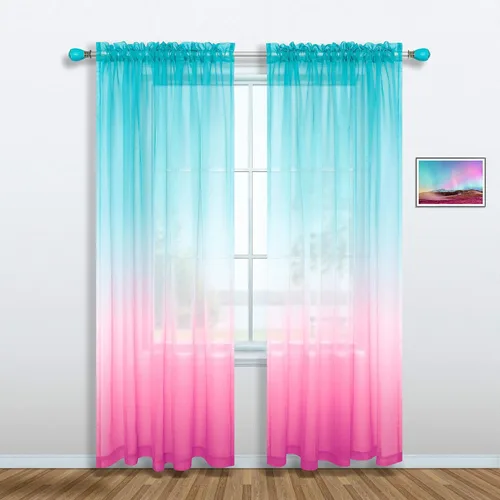Vista 17 de Cortinas rosas y verdes para decoración de dormitorio de sirena, juego de 1 panel transparente, con bolsillo para barra, cortinas de sirena