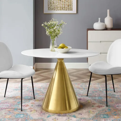 Vista 28 de Modway Tupelo - Mesa de comedor cuadrada de 28 pulgadas, color dorado y blanco