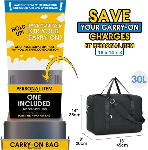 Vista 2 de For Spirit Airlines - Bolsa de viaje plegable de 18 x 14 x 8 pulgadas, bolsa de viaje debajo del asiento, equipaje de mano para mujeres y hombres