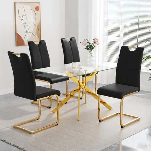 Vista 4 de yeag Juego de Sillas de Comedor Modernas de 2 Unidades, Sillas de Cocina y de Sala de Estar con Respaldo Alto, con Patas de Metal Cromado Dorado