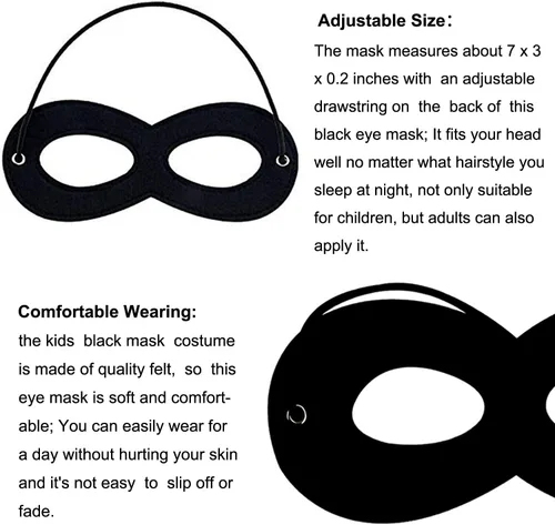 Vista 3 de 2 Pcs Black Superhero Masks Soft Felt Eye Mask Halloween Costume Half Masks with Adjustable Elastic Ropes